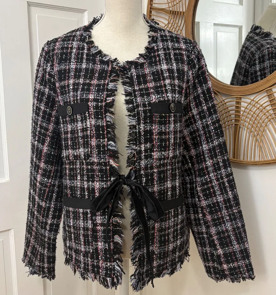 Jade Melody Tam Tweed Blazer Lady Jacket L Career French Girl Academia Preppy Black Size L