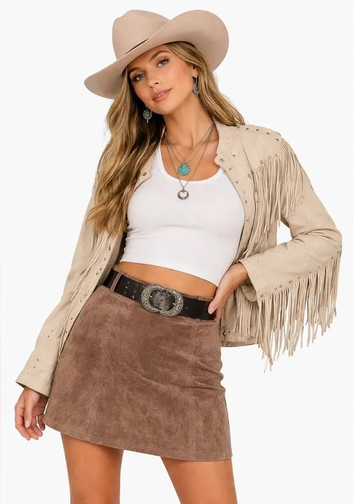 Blank NYC Suede Leather Mini Skirt Size 27 Brown Zip Front Boho Western Chic