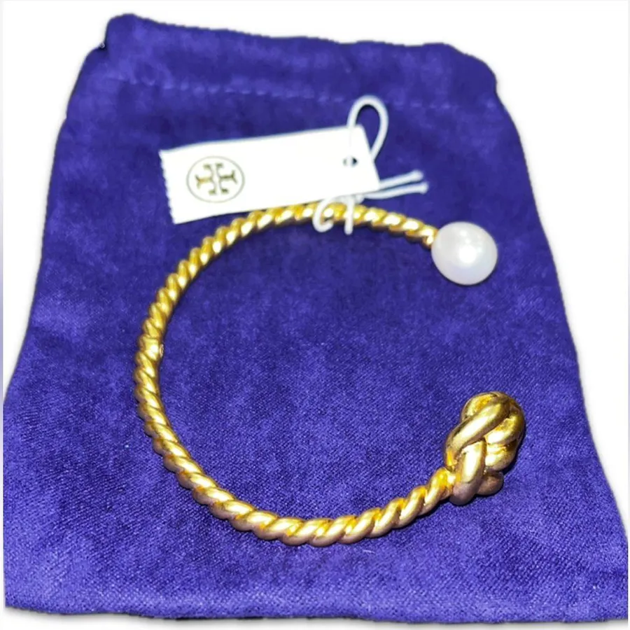 $130 Retail NWT Tory Burch Gold Rope Logo Bangle Bracelet
