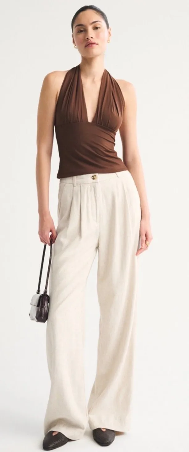 Abercrombie Sloane Linen Blend Tailored Wide Leg Pant