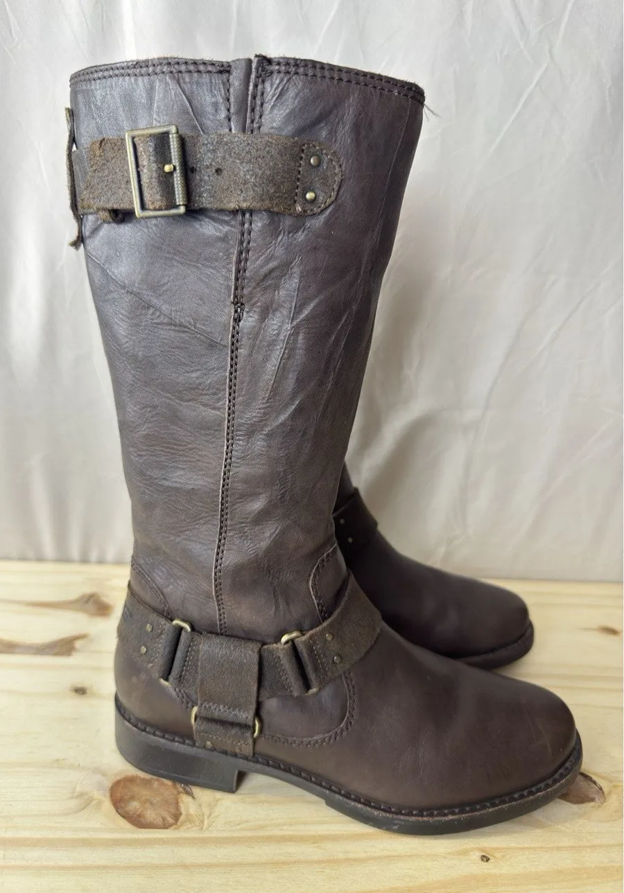UGG Damien Harness Motorcycle Biker Brown Tall Leather Boots Woman's Size 6.5