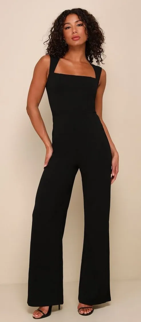NWT Lulus Black Jumpsuit Enticing Endeavors Black Jumpsuit Party Dinner Size L