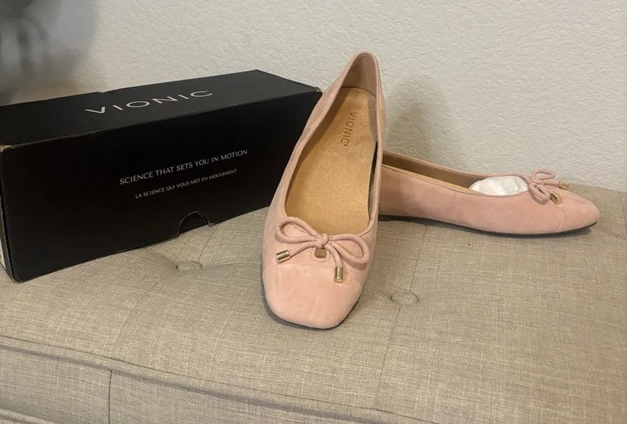 New in box Vionic Klara blush Pink Square-Toe Ballet Flats with Bow Detail 8