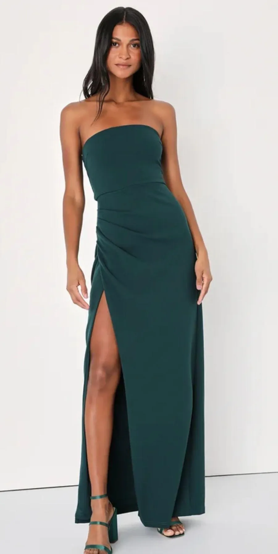 Lulu’s Foxy Emerald Green Strapless Maxi Dress
