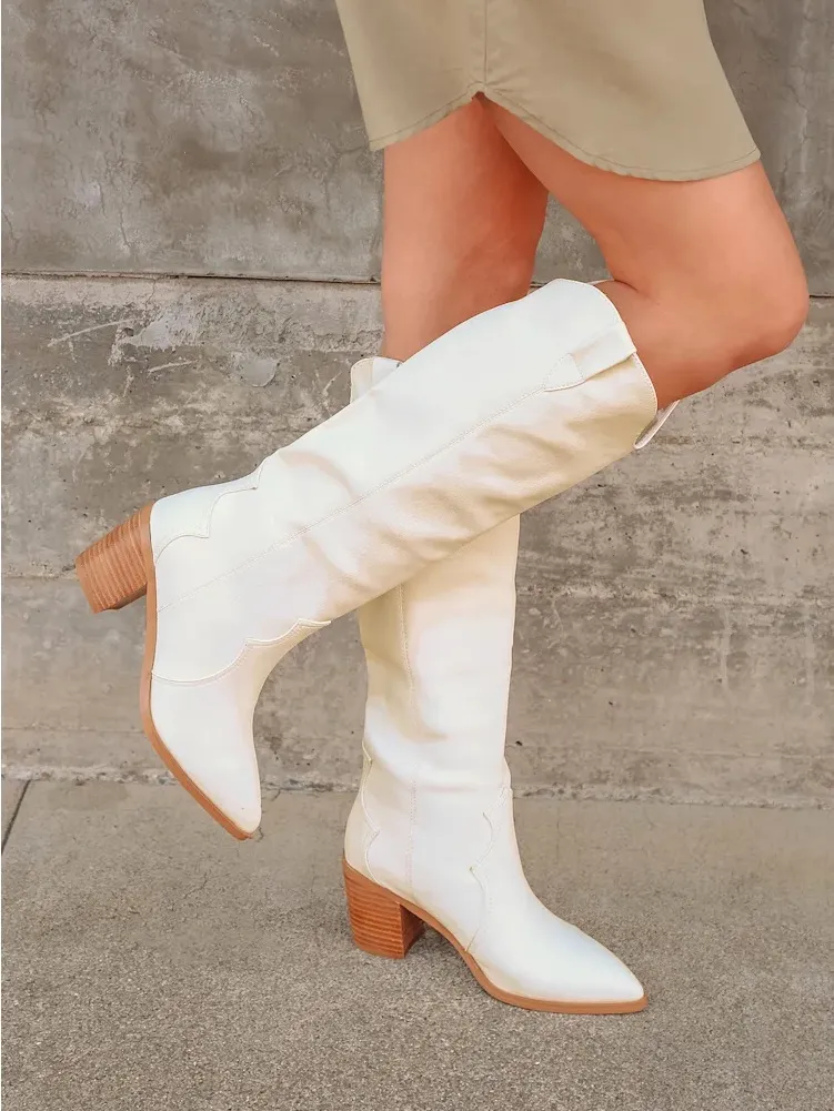 Billini Novena Off White Knee High Boots Size 8