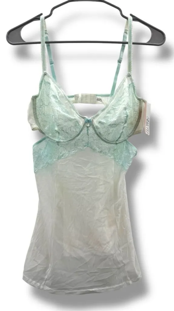 Gilligan & O'Malley Light Blue & White Lace Chemise Lingerie Top Sz L NEW Size L