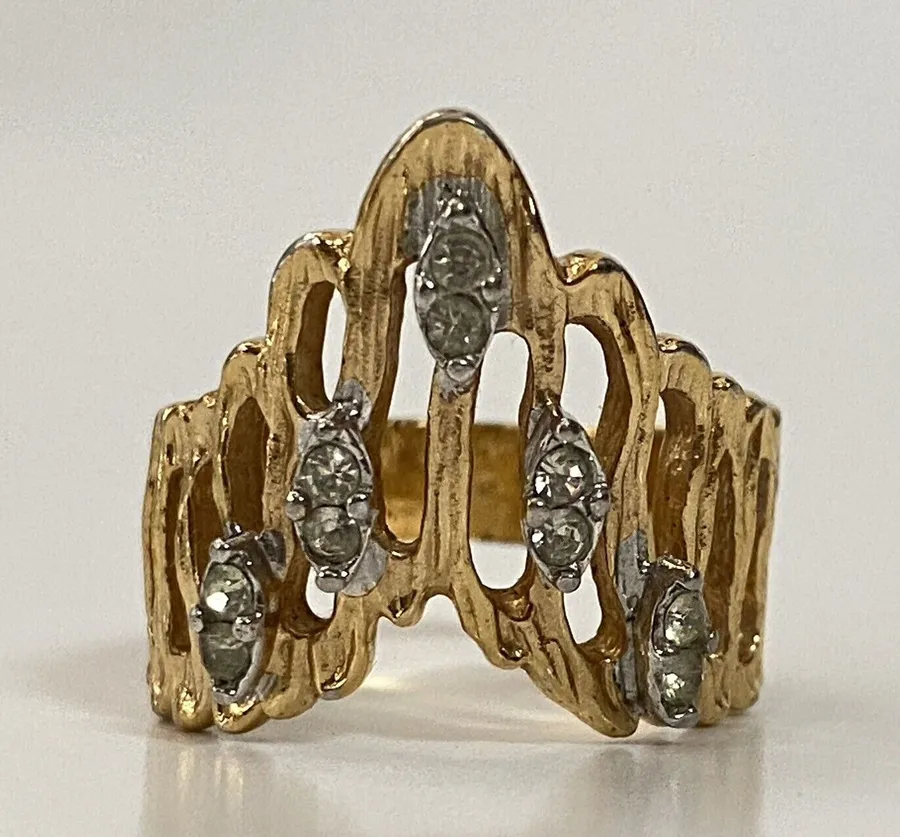 Vintage Tiara Or Crown Shape Ring Gold Plated Size 7