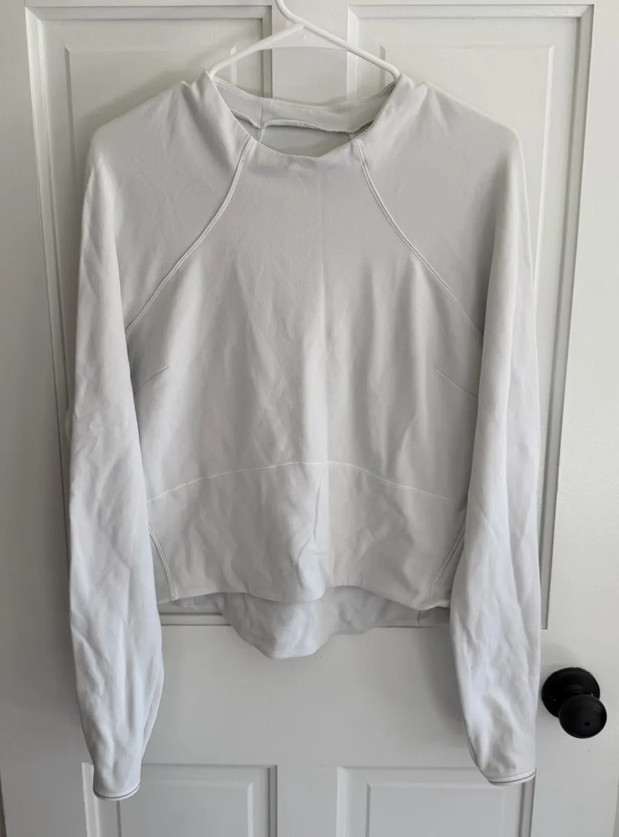 Lululemon White Fleece Pullover Sweatshirt Zip Pockets Size 12