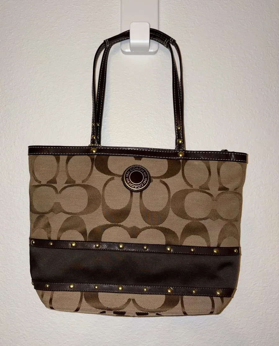 VTG Coach Y2K Studded Jacquard Tote Pink Interior F20014