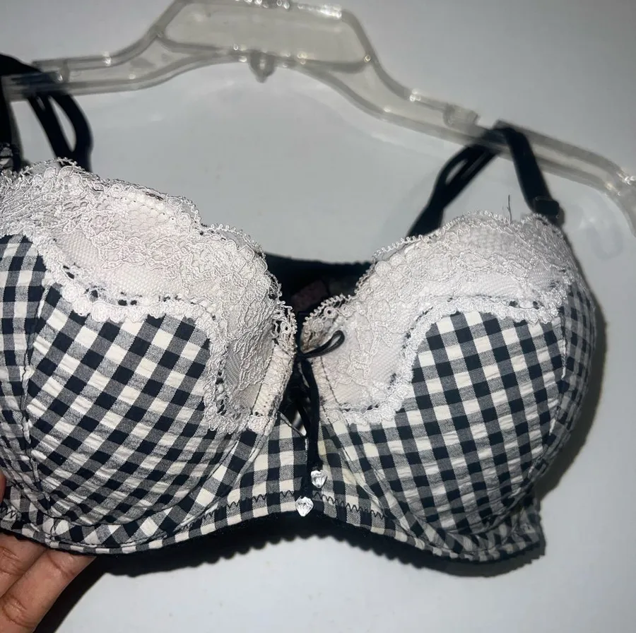 Victoria's Secret Black & White Gingham Lace Push-Up Bra 34C