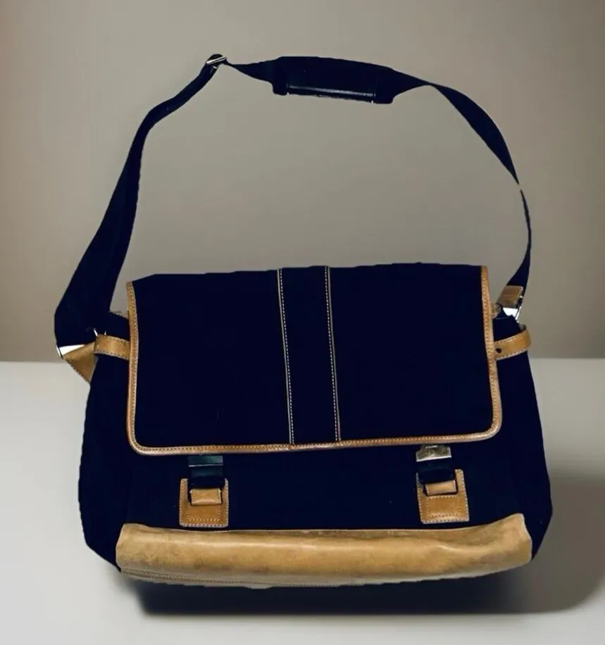 Vintage Coach Black Canvas Leather Messenger Briefcase Laptop