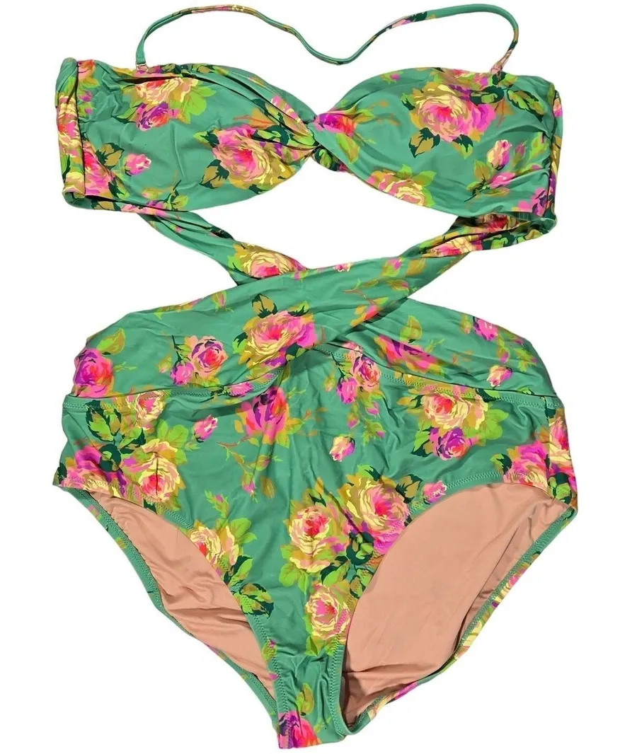 J. Crew Crisscross cutout bandeau one-piece in rose garden 20 NWT