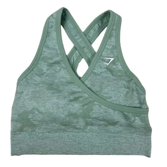 Gymshark Adapt Light Green Camo Sports Bra Padded Size XS