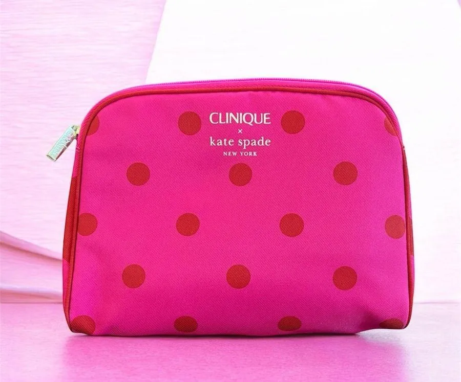 Kate Spade X Clinique Limited Edition Pink Polka Dot Cosmetic Travel Bag, NEW