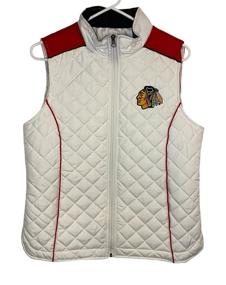 Chicago Blackhawks NHL White Quilted Puffer Vest Hockey Women's Size Medium