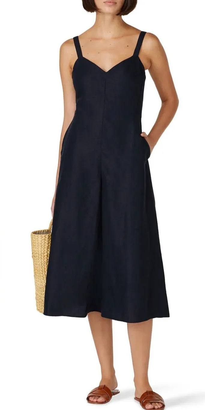 Club Monaco Linen/Cotton/Lyocell Wide Leg Midi Jumpsuit Size 10