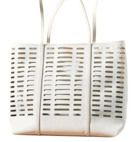 Anthropologie White Rafaella Large Faux Leather Toe Bag