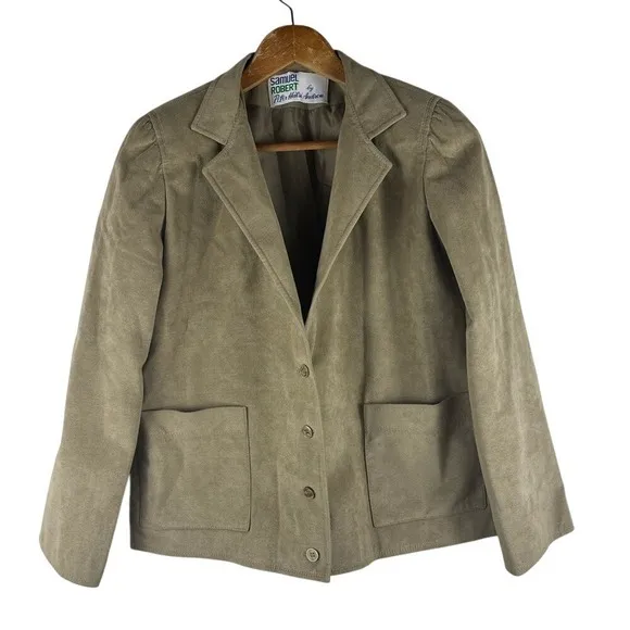 Vintage Samuel Robert by Peter Hatsi Androu Womens 6 Tan Suede Button Up Blazer Size 8