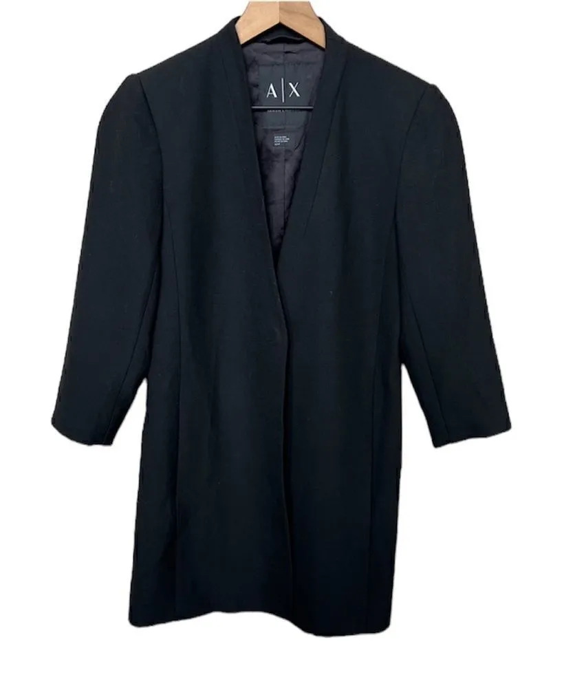 A/X Armani Exchange Black Longline Blazer Jacket Single Button 3/4 Sleeve Small