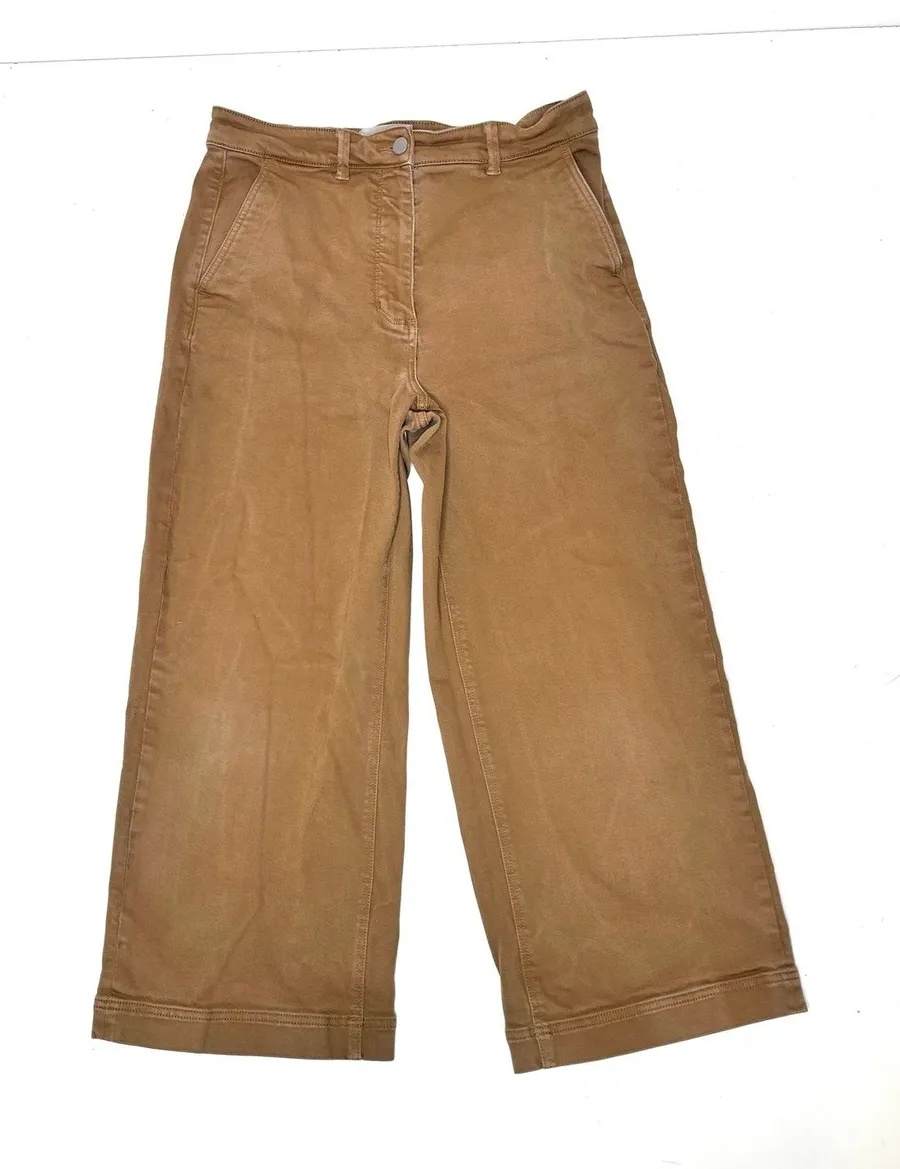 Everlane High Waist Cropped Wide Leg Regular Pants Camel 14
