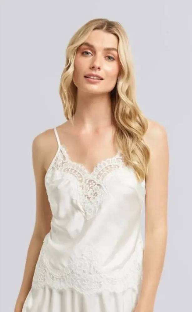 Homebodii Sian Luxury Satin White Lace Cami Sz. XS