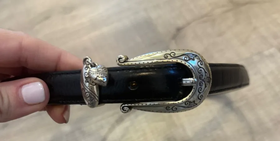 Brighton Black Leather Western Belt | Silver Filigree Buckle & Keeper Size M 30