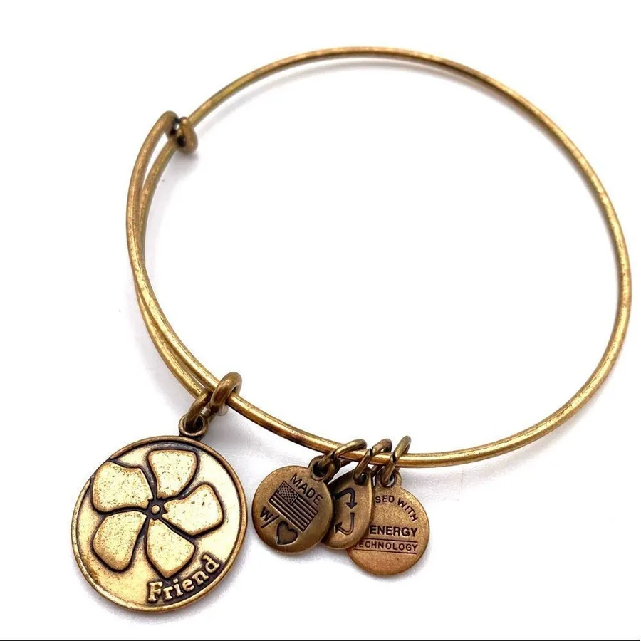Alex and Ani Friend pansy Ralfaelian gold bangle bracelet
