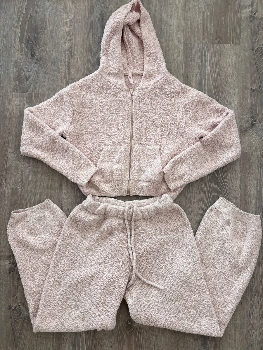 SKIMS Pink Cozy Knit Zip Hoodie and Jogger Lounge Set (S/M)