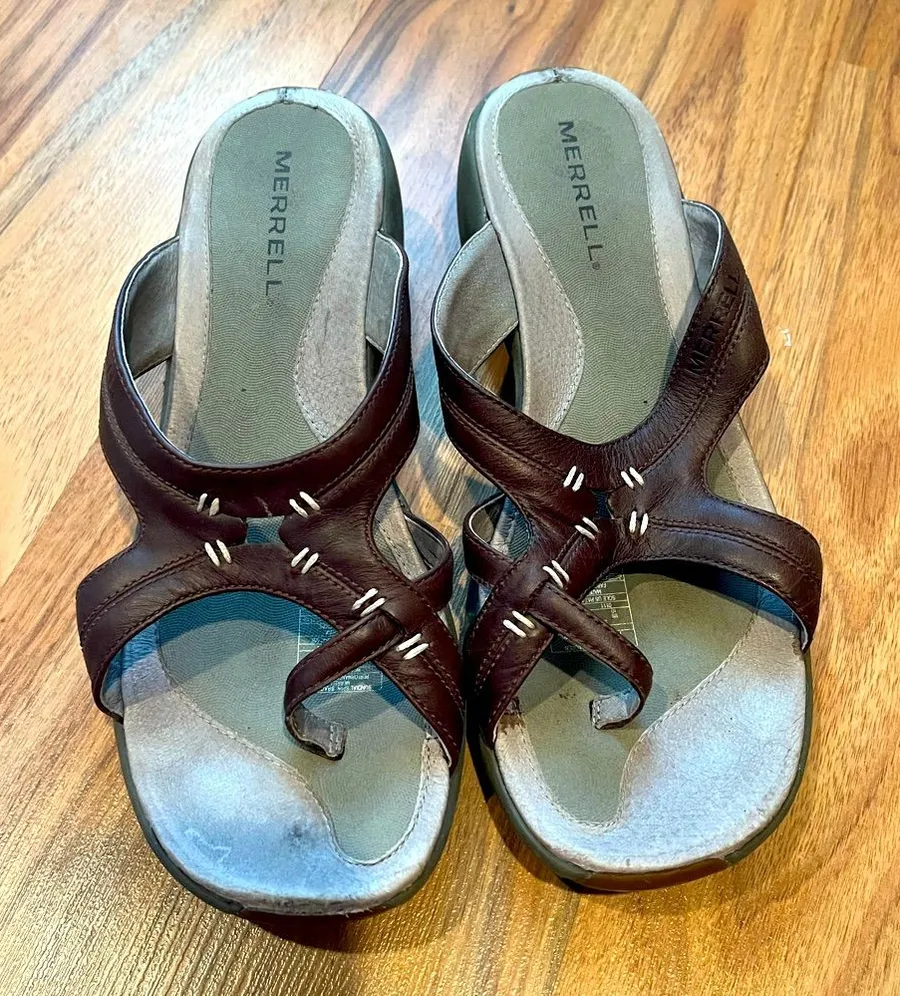 Merrell Women's size 10 slip on Brown Sandals EUC Sundial Spin Bracken