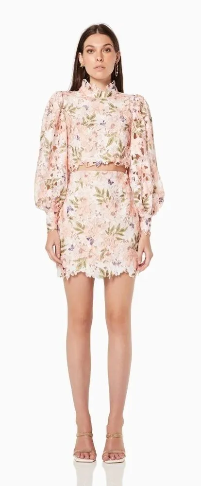 Elliatt Tayah Top & Mini Skirt Set 3D Lace Floral Size XS NWT