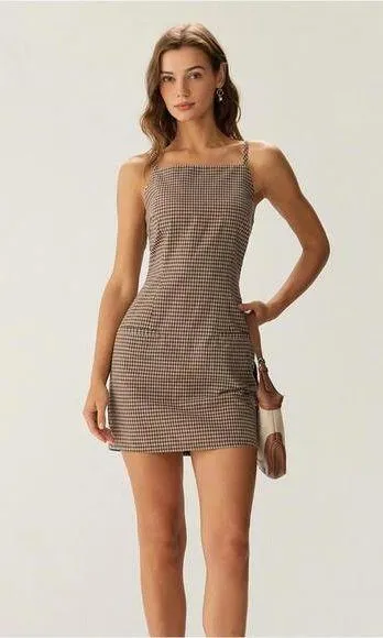 RIHOAS Brown Plaid Slip Mini Dress Size XL