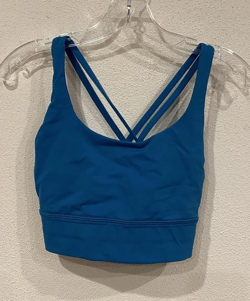 Lululemon Sports Bra Womens 8 Blue Strappy Crossback Longline Yoga Athletic