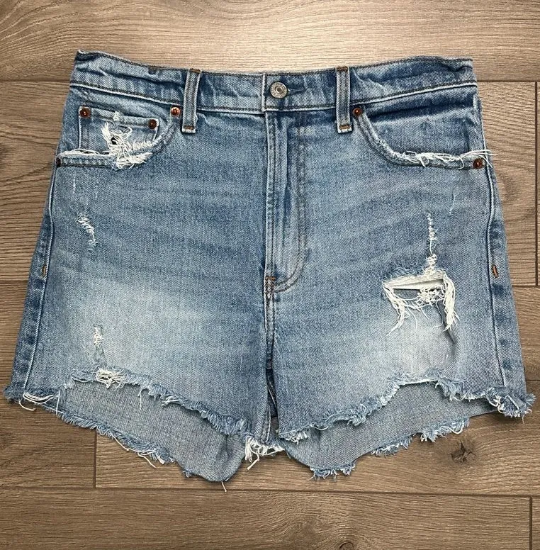 Abercrombie & Fitch High Rise 4” Distressed Stretch Blue Jean Shorts Size 27