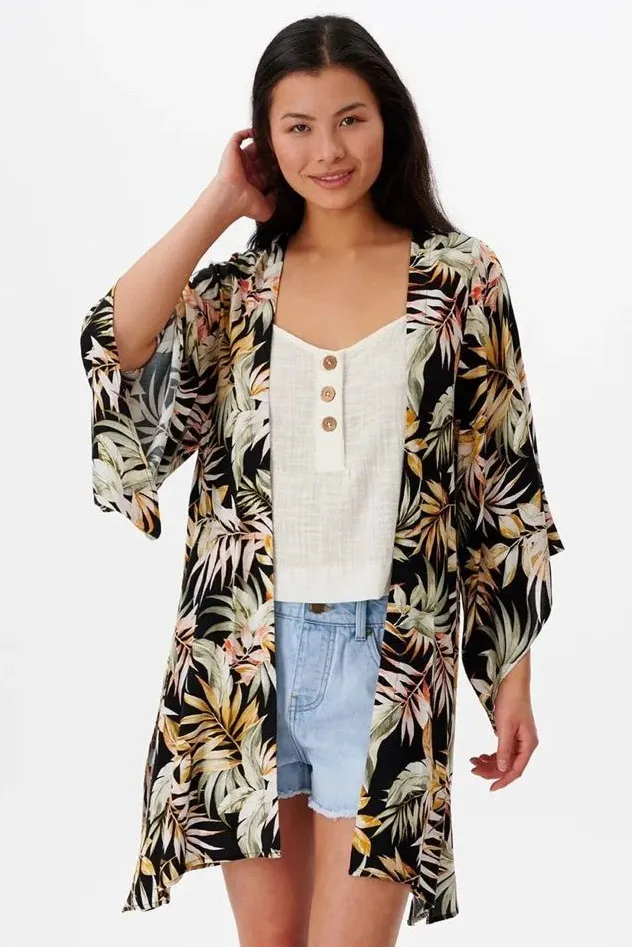 Rip Curl Namoto Womens Wide Sleeve Kimono Sz-M Tropical Print Open Front
