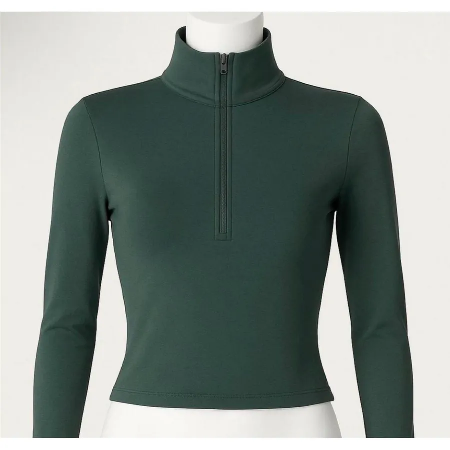 Alo SoftSculpt Precision 1/4 Zip Long Sleeve Top in Clovert Green XS