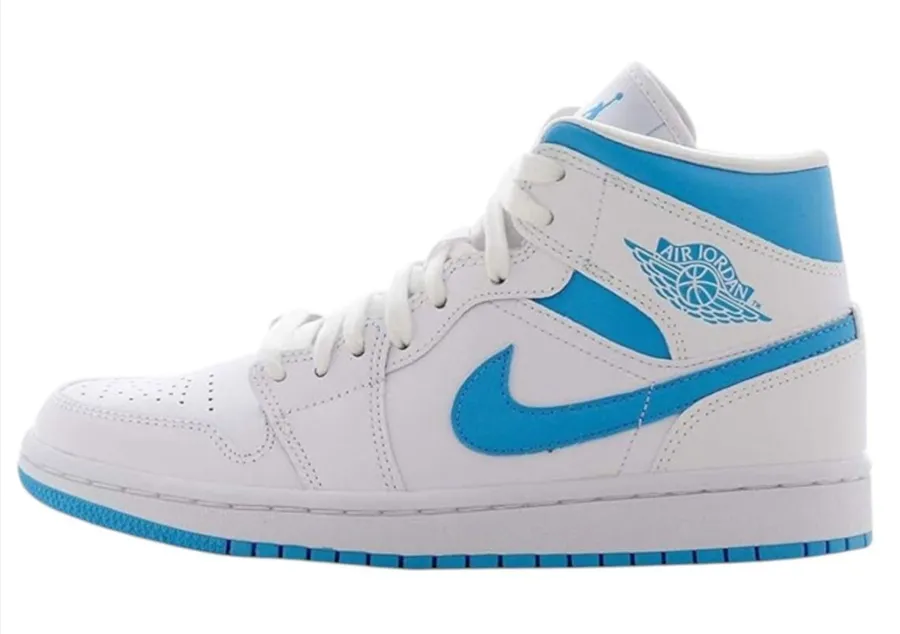 Nike Air Jordan 1 Mid UNC White University Blue Sneakers Womens Size 7.5