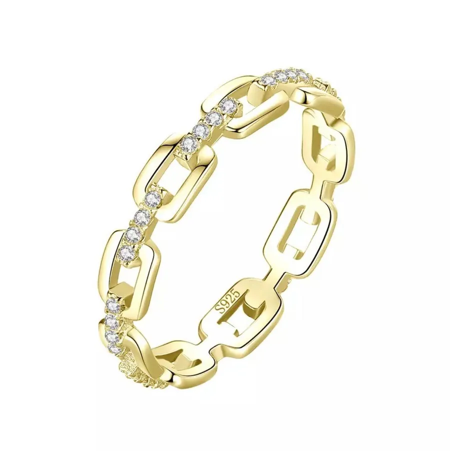 SIZE 9 Gold Plated 925 Simple Cadena Hueca Stackable Ring