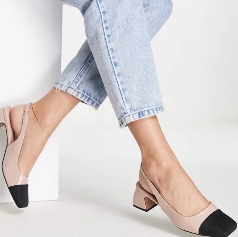 ASOS design Women’s Two-Tone Slingback Flats in Beige and Black