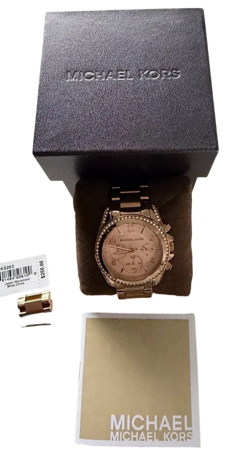 Michael Kors Blair Chronograph Dial 39MM Pave Bezel Rose Gold SS Watch MK5263
