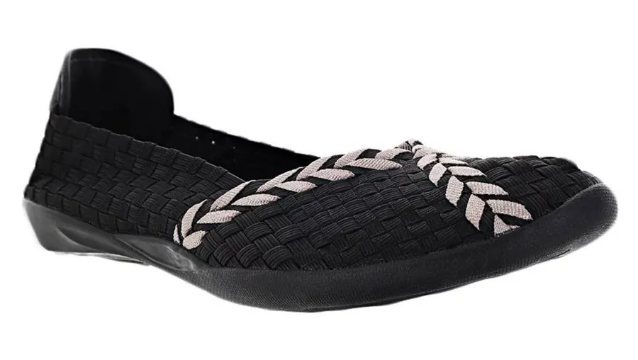 Bernie Mev Catwalk Black Silver Woven Elastic Memory Foam Flats Shoes size 10