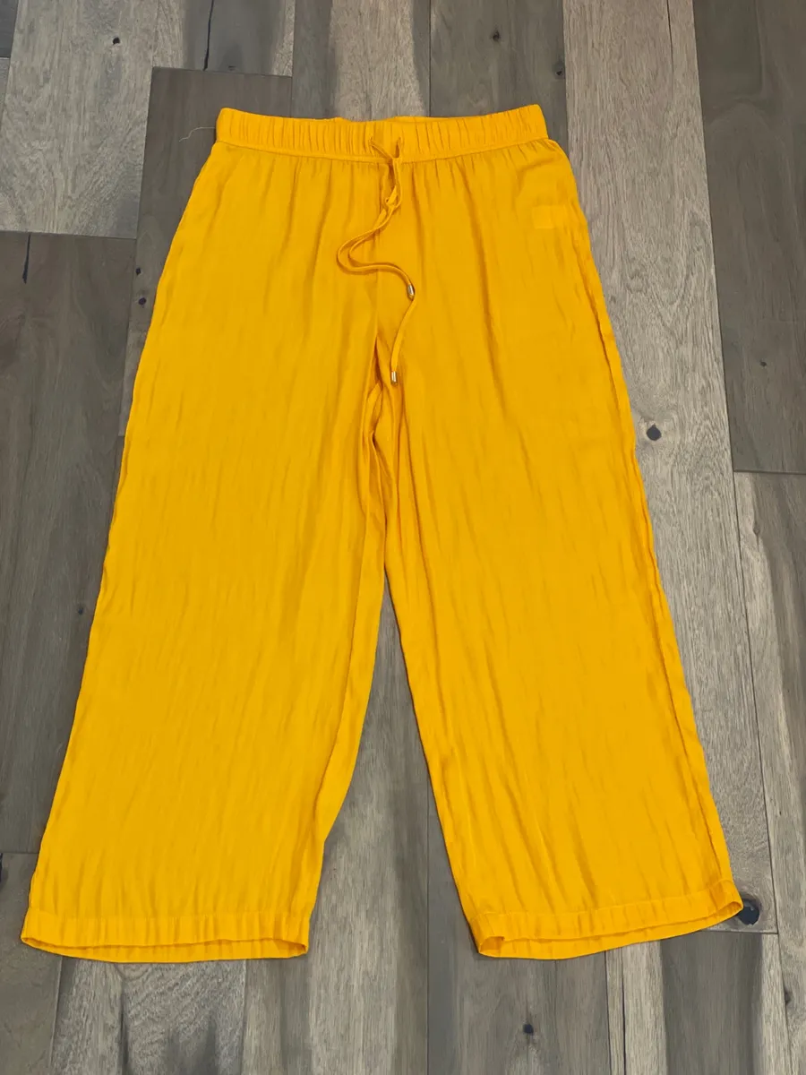 Rachel Roy Pants Wide Leg Cropped Yellow Lightweight Size M