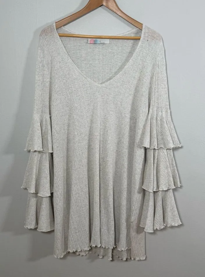 FP Beach Free People Ribbed Tunic Bell Sleeve Top Oatmeal M Light Cover Up