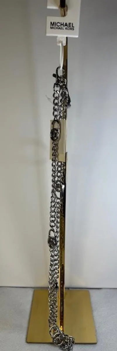 Michael Kors Silver Chain Belt MK Logo Medallion Adjustable S/M New With Tags