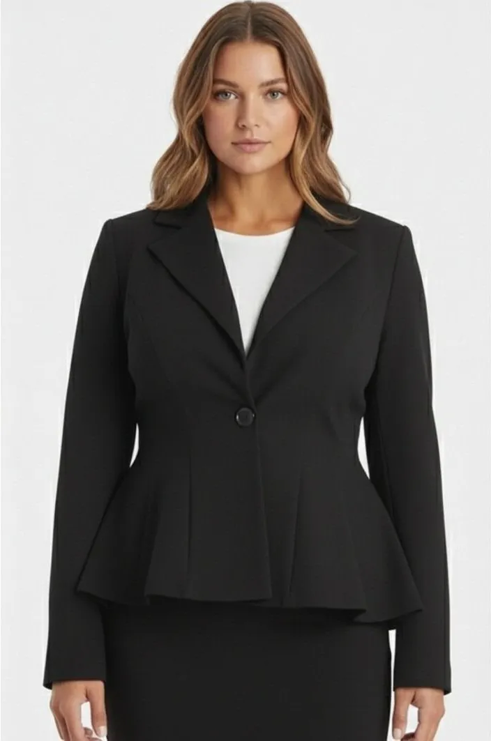Noir NWT Black Peplum Blazer Jacket Women's 2X Single Button Flared Hem