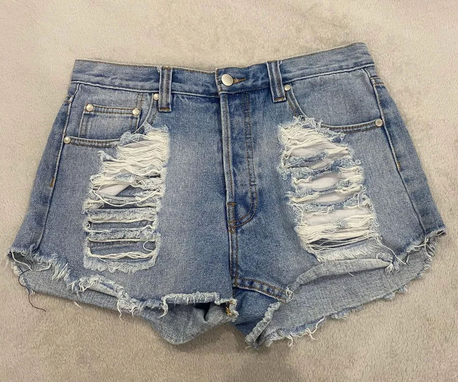 High Waisted Distressed Denim Shorts Size Large