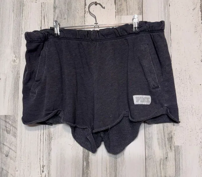 Victoria’s Secret PINK Lounge Shorts Women’s Large Black Scallop Hem Pocket Logo