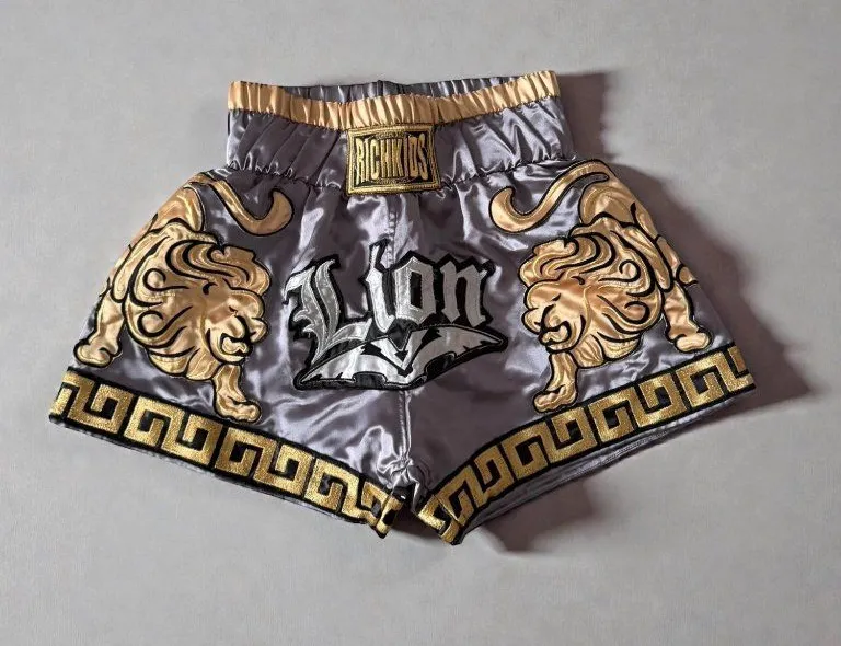 RICH KIDS Women’s Muay Thai Boxing Style Lion Shorts Size Small Gray