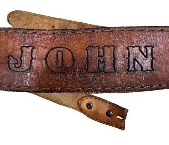 Vintage Brown Leather Belt Size Personalized "JOHN"