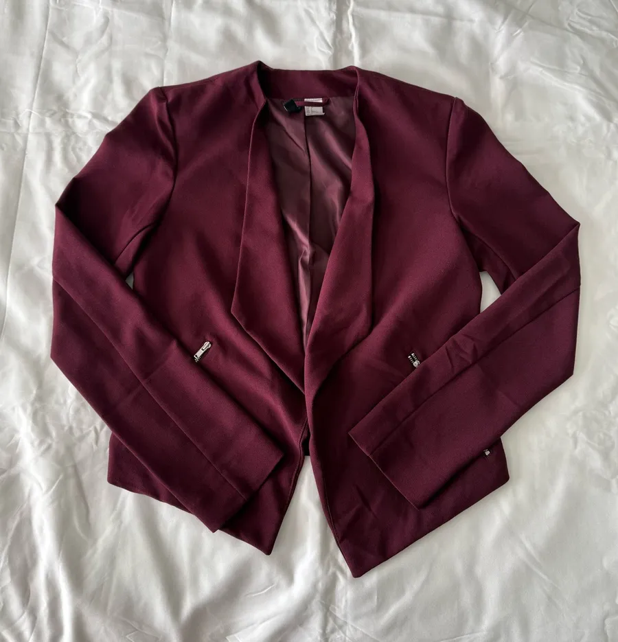 Maroon Casual Blazer With Zipper Pocket Detail