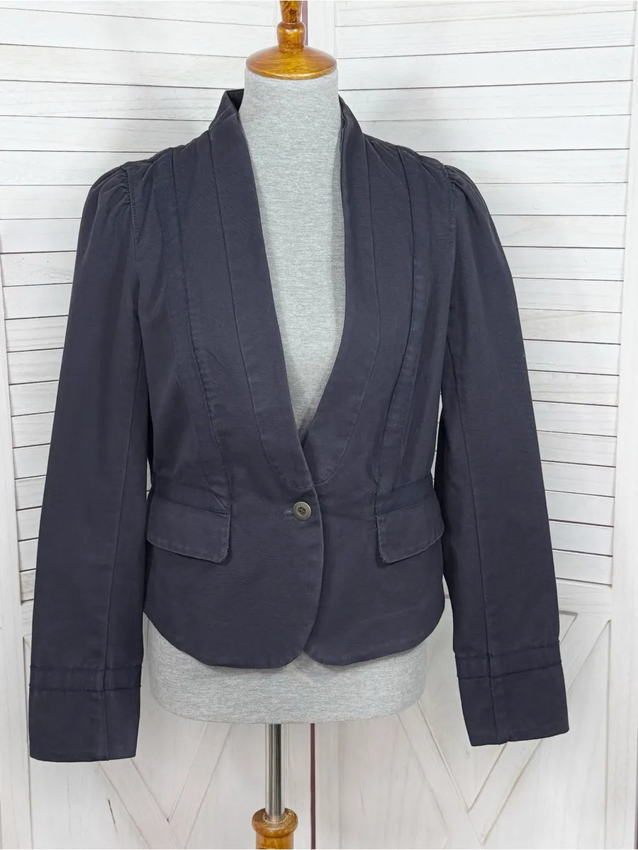 Loft Pleat Detail Cotton Twill Blazer Jacket Navy Blue 6 Preppy Nautical